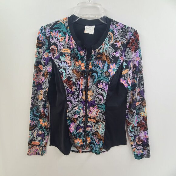 fit 4 u Sz 16  Long Sleeve Top Zip Up Swimwear Jacket Built in Bra 505252 Paisle - Picture 1 of 7